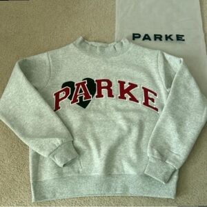 PARKE Crewneck Sweatshirt with Heart Logo Grey Maroon NWT ❤️ Soft & Warm